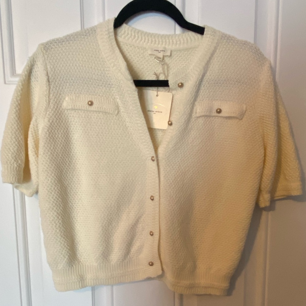 Cream Cardigan Sweater with Classic Knit